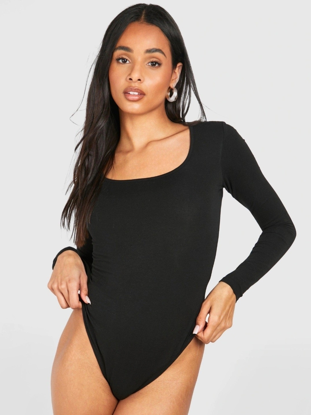 Black Long-Sleeve Scoop Neck Bodysuit